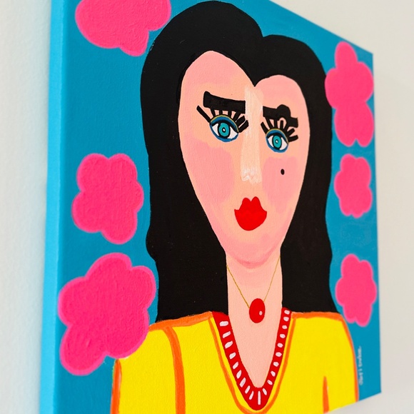 Original Painting POP Art Collectible Girl Face 12" x 12" Canvas - Picture 3 of 4